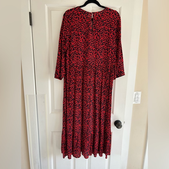 Zara Red Leopard Print Long Sleeve Maxi Dress, Medium - Picture 2 of 12